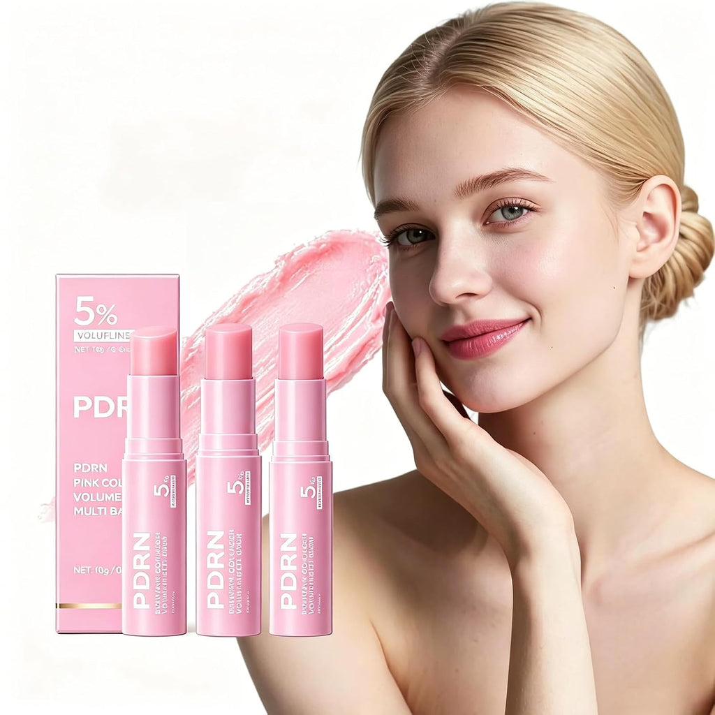 PDRN Pink Collagen Volume Multi Balm Stick - Volufiline, PDRN, NAD, Collagen, Face & Body Balm for Under-Eyes, Neck, Forehead, Smile Lines, Lips, Plumping, Radiance, Line Care (3PC)