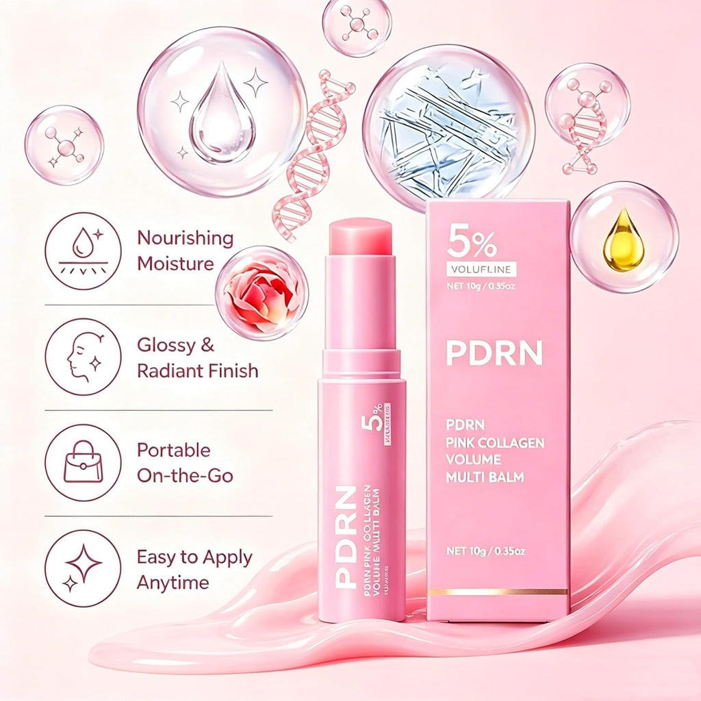 PDRN Pink Collagen Volume Multi Balm Stick - Volufiline, PDRN, NAD, Collagen, Face & Body Balm for Under-Eyes, Neck, Forehead, Smile Lines, Lips, Plumping, Radiance, Line Care (3PC)