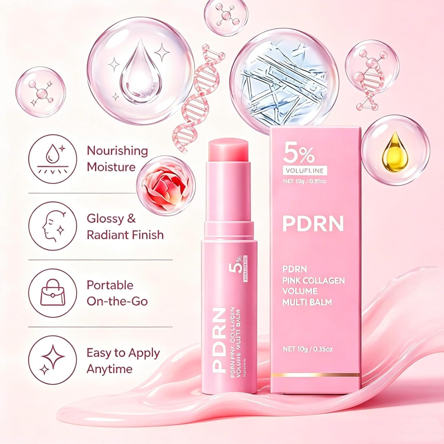 PDRN Pink Collagen Volume Multi Balm Stick - Volufiline, PDRN, NAD, Collagen, Face & Body Balm for Under-Eyes, Neck, Forehead, Smile Lines, Lips, Plumping, Radiance, Line Care (3PC)